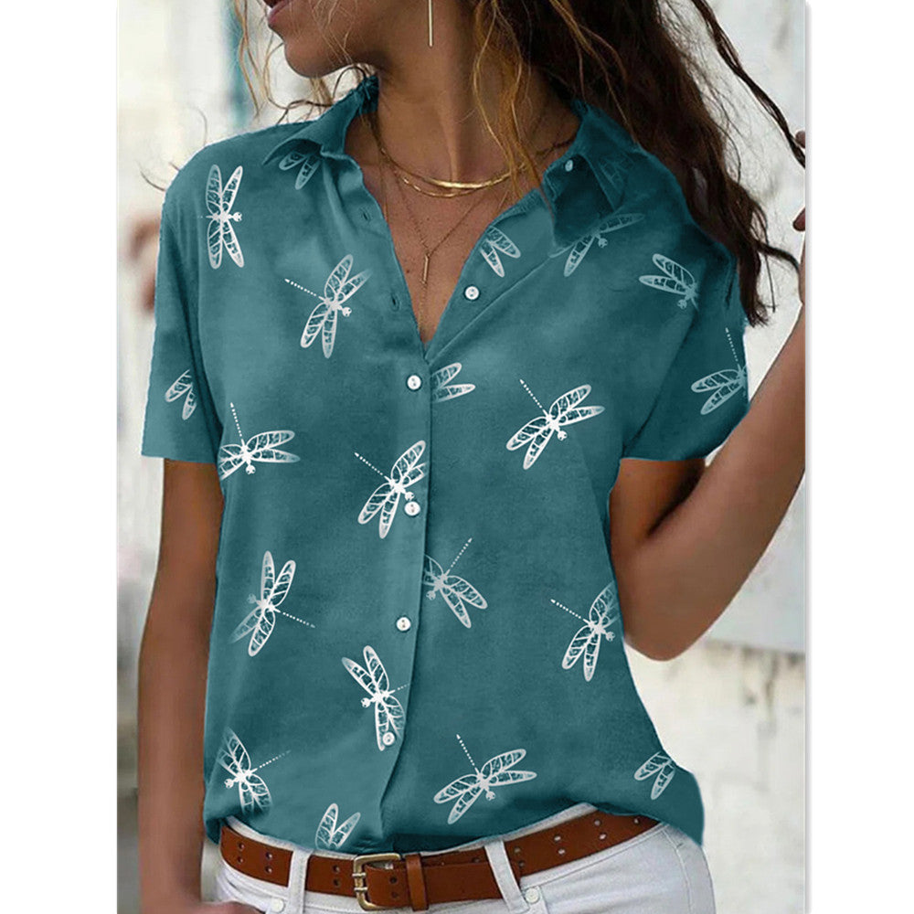 JuliaFashion - 2024 Women's Short Sleeve Turndown Collar Shirt Blouse