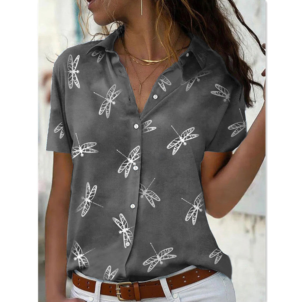JuliaFashion - 2024 Women's Short Sleeve Turndown Collar Shirt Blouse