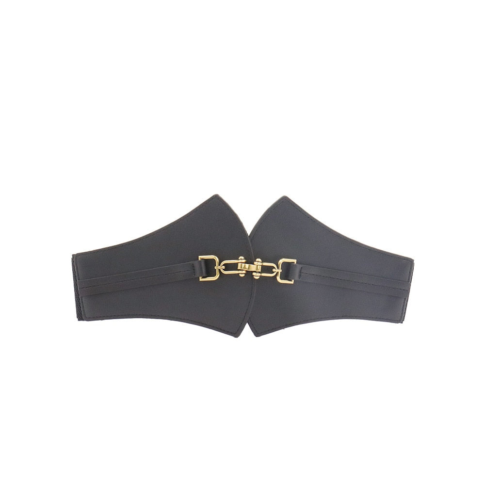 JuliaFashion-Fan-shaped Pair Buckle High Elastic Wide Belt