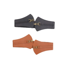 JuliaFashion-Fan-shaped Pair Buckle High Elastic Wide Belt