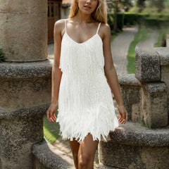 JuliaFashion - Sexy Feather Tassel Evening Party Mini Dress