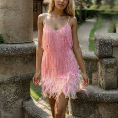 JuliaFashion - Sexy Feather Tassel Evening Party Mini Dress