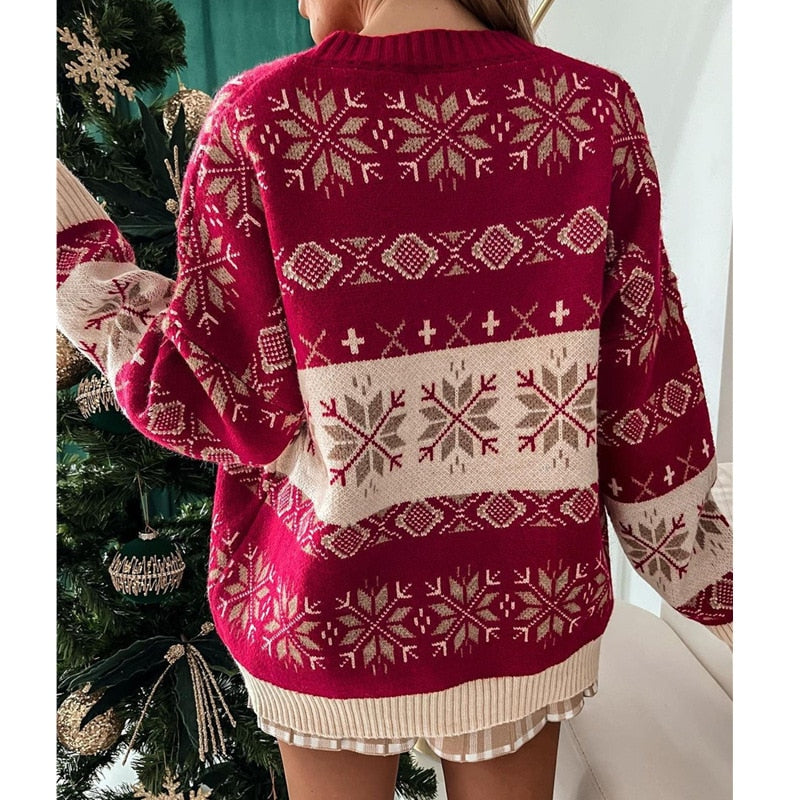 JuliaFashion-2024 New Women Winter Christmas Sweater Ladies Knitted Jumper Pullover