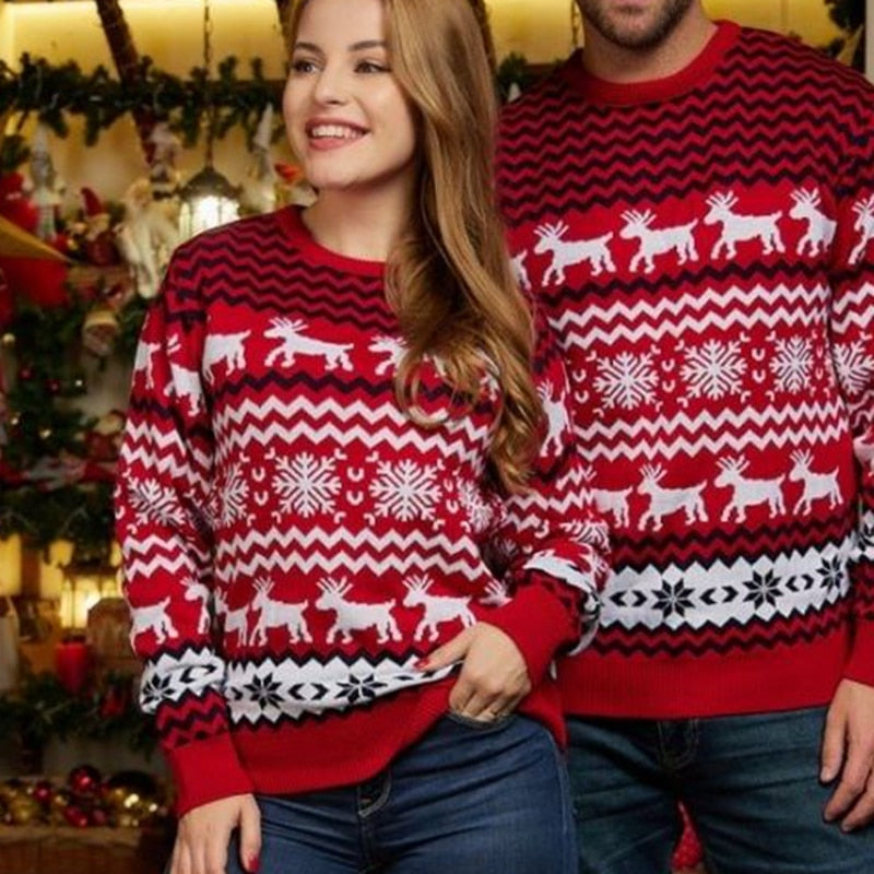 JuliaFashion-2024 New Year's Clothes Women Men Matching Sweaters Christmas Family Couples Jumpers