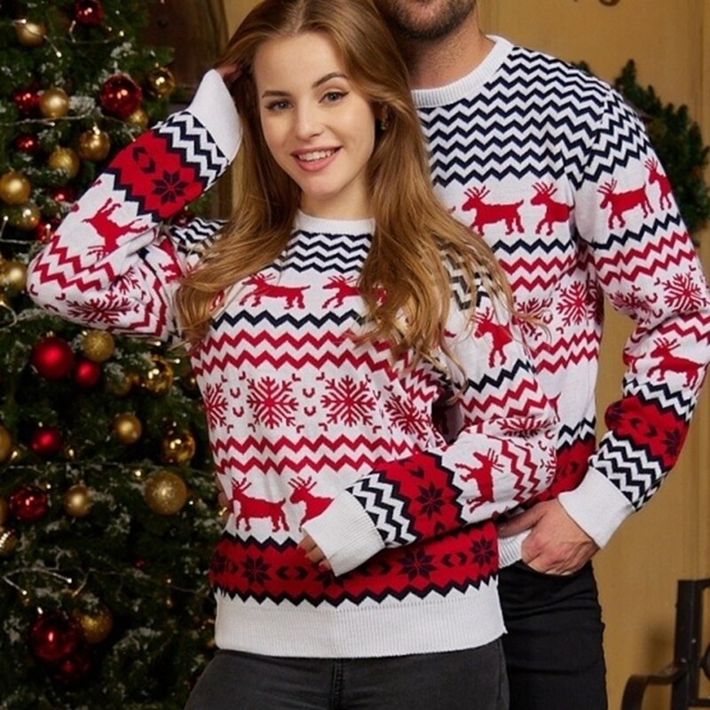 JuliaFashion-2024 New Year's Clothes Women Men Matching Sweaters Christmas Family Couples Jumpers