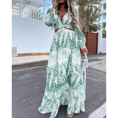 JuliaFashion - Spring Autumn Tie Dye Print Sexy Cutout Dress