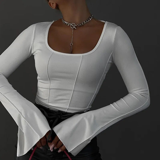 JuliaFashion - 2024 Y2k Square Collar Crop Tee