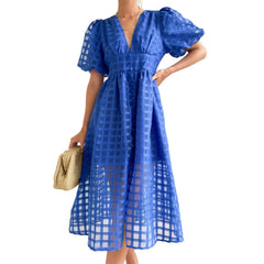 JuliaFashion - Vintage High Waist Mesh Midi Dress