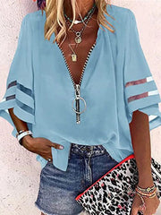 JuliaFashion - 2024 Sexy Zipper V-Neck Blouse