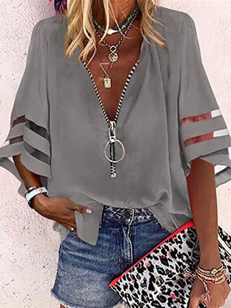 JuliaFashion - 2024 Sexy Zipper V-Neck Blouse