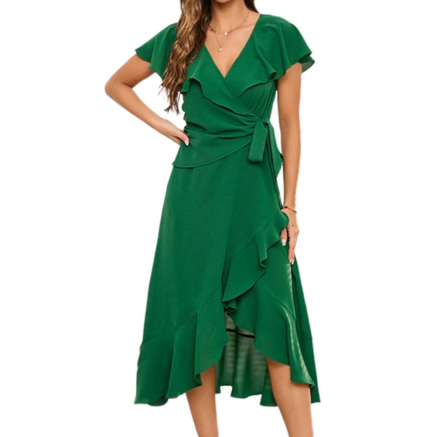 JuliaFashion - 2024 Sexy Chiffon Ruffle Hem Midi Beach Dress