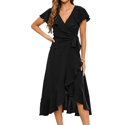 JuliaFashion - 2024 Sexy Chiffon Ruffle Hem Midi Beach Dress