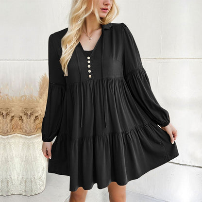 JuliaFashion - 2024 Sweet Long Flare Sleeve V-neck Mini Dress