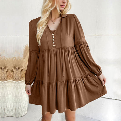 JuliaFashion - 2024 Sweet Long Flare Sleeve V-neck Mini Dress