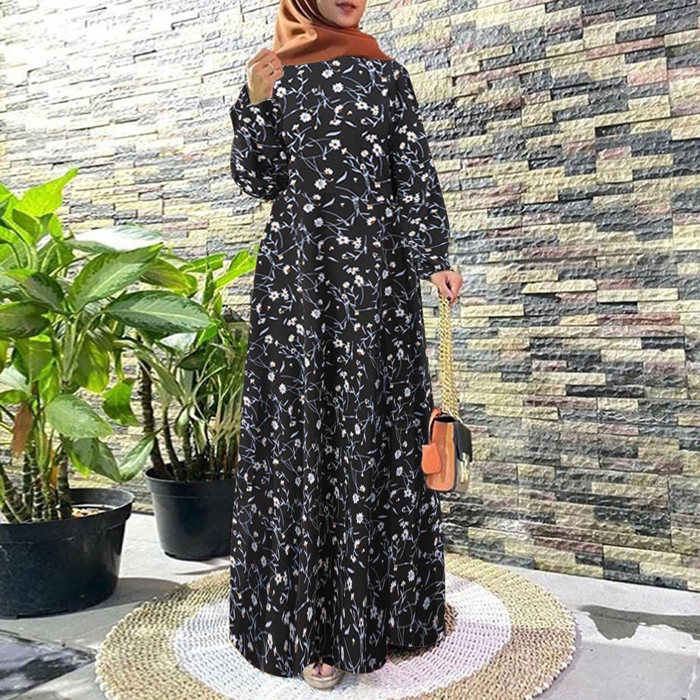 JuliaFashion-Elegant Muslim Abaya Hijab Dress