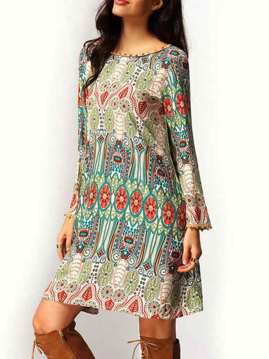 JuliaFashion-New Day Bohemian Print Chiffon Dress