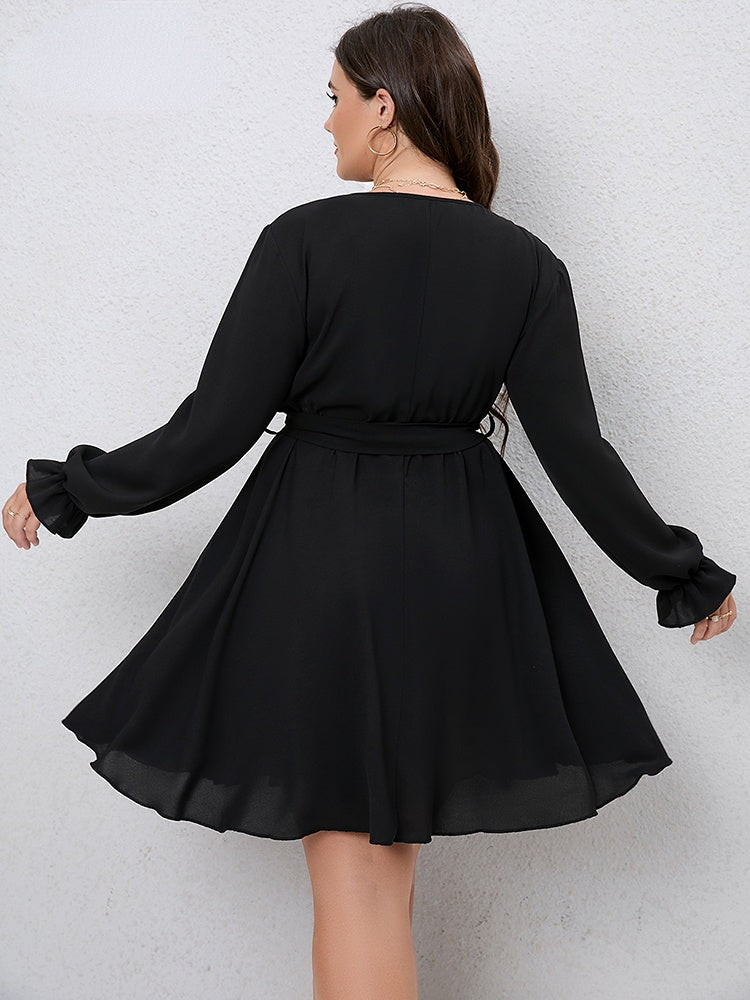 JuliaFashion-Lace-up Waist V-Neck Casual Flowy Chic Elegant Dress