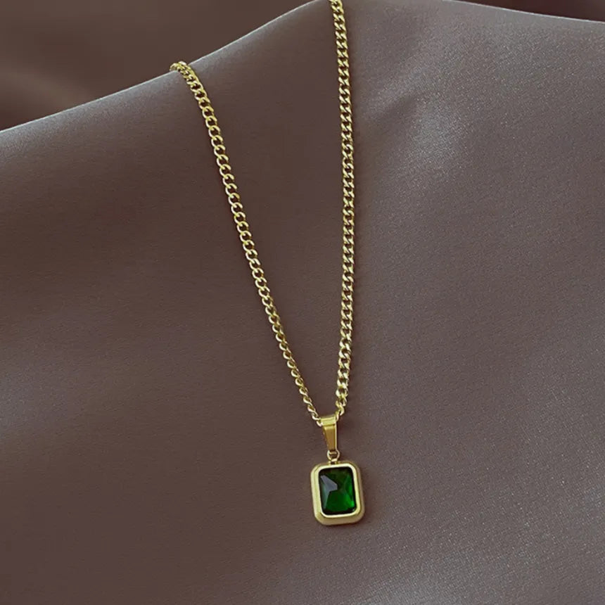 JuliaFashion - 2024Retro Emerald Stainless Steel Necklace