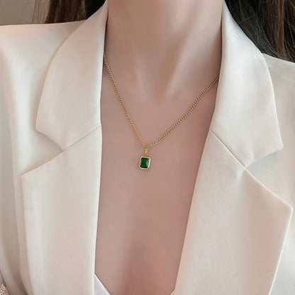 JuliaFashion - 2024Retro Emerald Stainless Steel Necklace