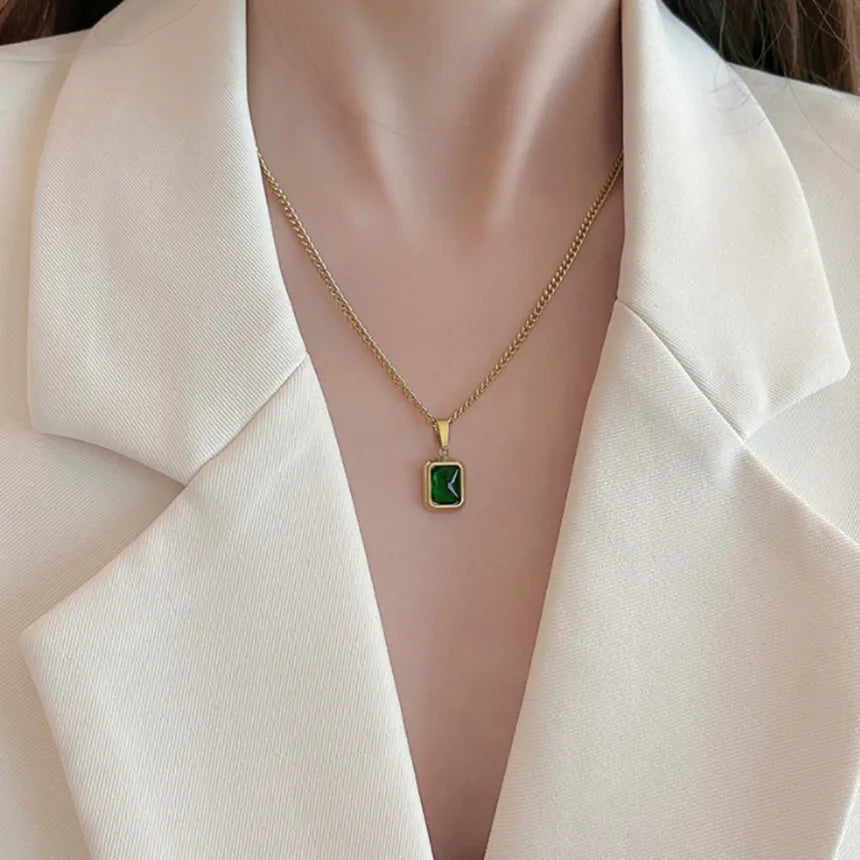 JuliaFashion - 2024Retro Emerald Stainless Steel Necklace