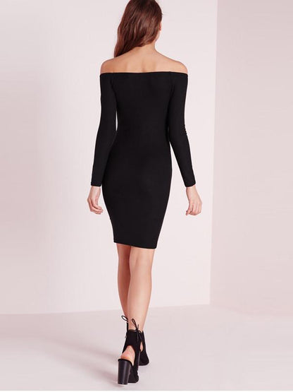 JuliaFashion - 2024 women fashion elegant Black Off Shoulder Bodycon Dress