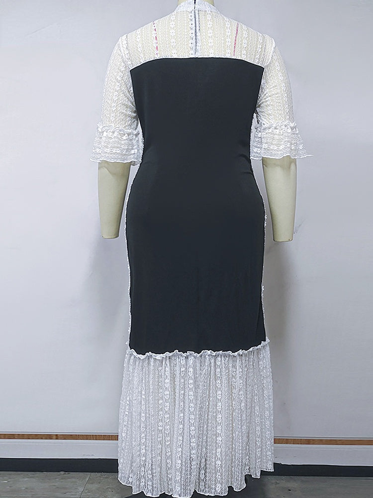 JuliaFashion-Lace Patchwork Elegant Chubby Women's Dresses