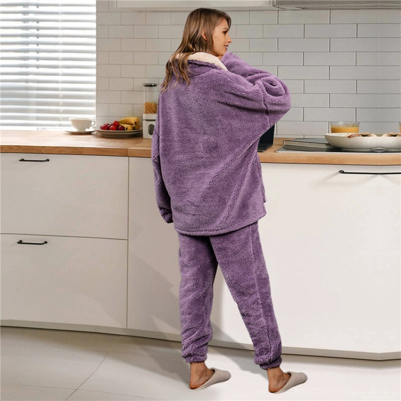 JuliaFashion - 2024  Solid Long Sleeve Winter Fluffy Pijama Suit