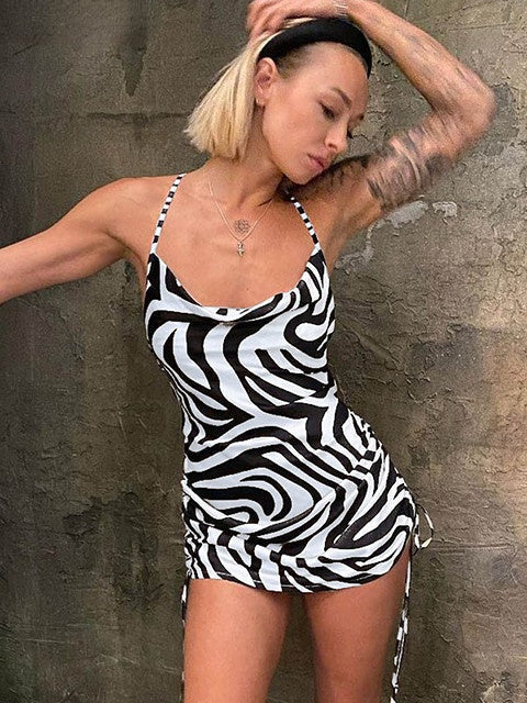 JuliaFashion - 2024 Sexy Zebra Print Spaghetti Strap Night Dress