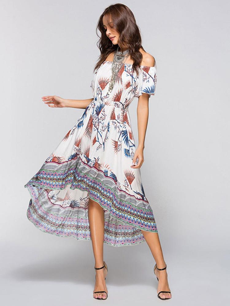 JuliaFashion-Feels Right Leafy Print Off Shoulder Midi Dress