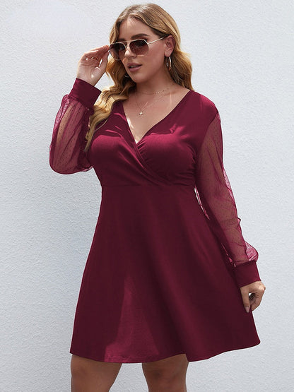 JuliaFashion-Deep V-Neck Sexy Long Sleeve Basic Dresses