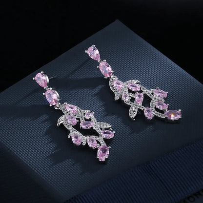 JuliaFashion-Luxury Pink Zirconia Leaf Earrings