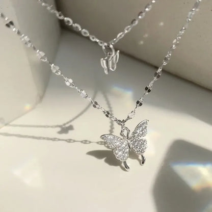 JuliaFashion-Double Butterfly Sterling Silver Necklace