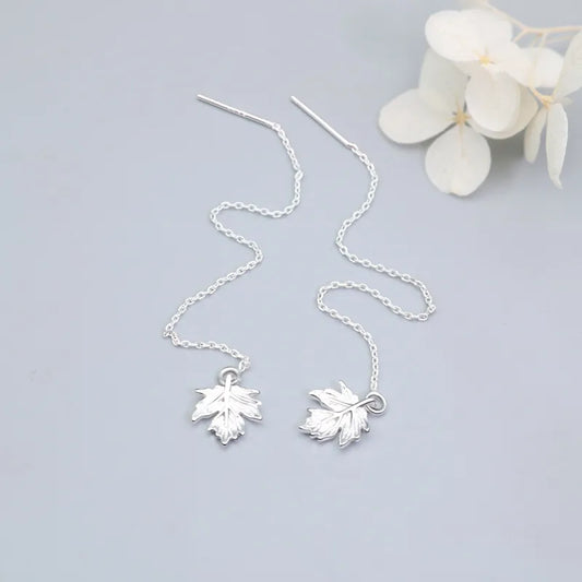 JuliaFashion-Elegant Silver Maple Leaf Tassel Earring