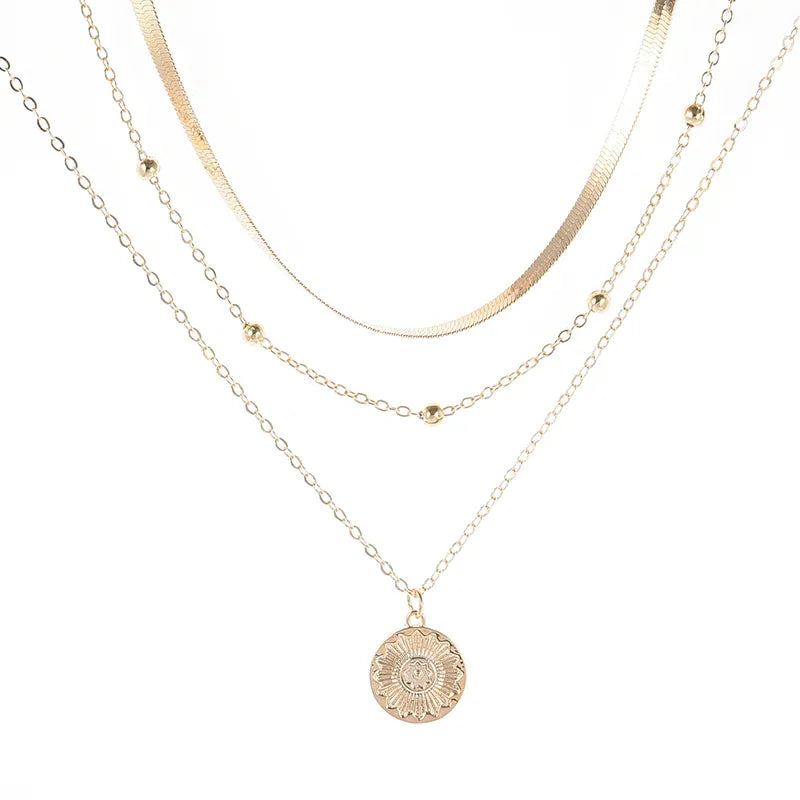 JuliaFashion-Exquisite Three-Layer Silver Round Necklace