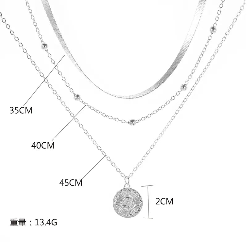 JuliaFashion-Exquisite Three-Layer Silver Round Necklace