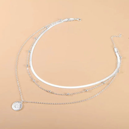 JuliaFashion-Exquisite Three-Layer Silver Round Necklace