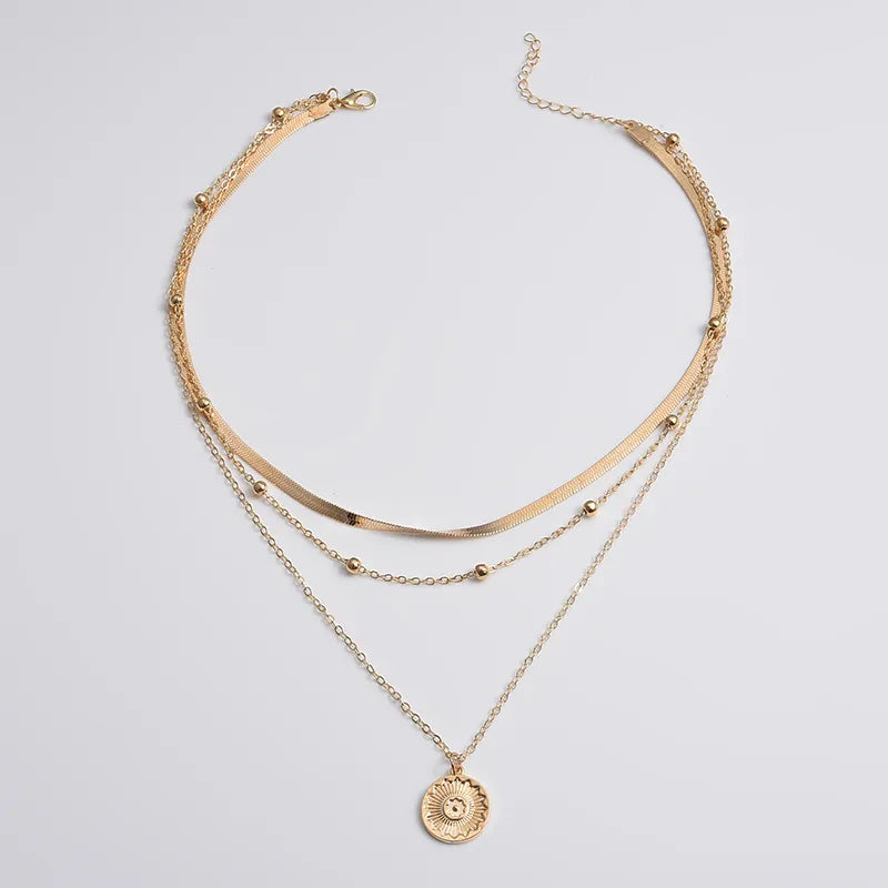 JuliaFashion-Exquisite Three-Layer Silver Round Necklace