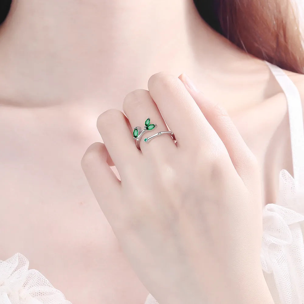 JuliaFashion-Luxury Designer Silver Twig Leaf Ring