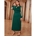 JuliaFashion-Hollow Out O-Neck Paneled Tulle  Ankle-Length Dress