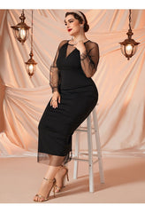JuliaFashion-Petal Sleeve Sheer Mesh Waist Split Bodycon Dress