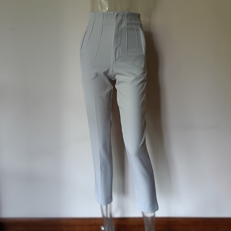 JuliaFashion-Fashion High Waisted Casual White Trousers