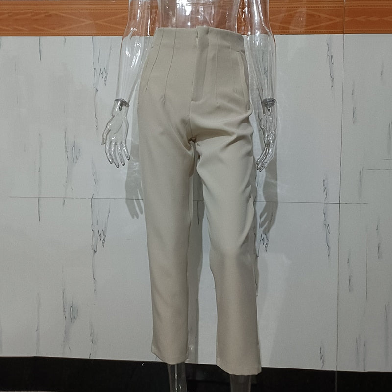 JuliaFashion-Fashion High Waisted Casual White Trousers