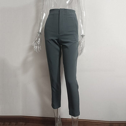 JuliaFashion-Fashion High Waisted Casual White Trousers