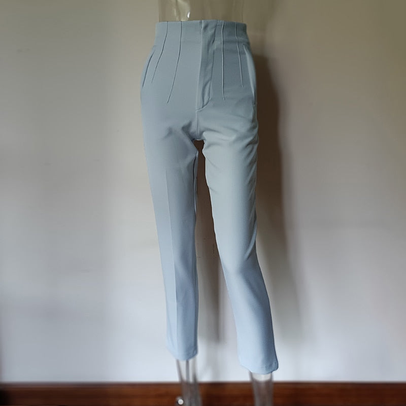 JuliaFashion-Fashion High Waisted Casual White Trousers