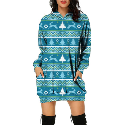 JuliaFashion-Autumn Casual Christmas Sexy Printed Dress Long Women's Sleeve Dress