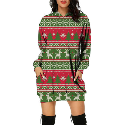 JuliaFashion-Autumn Casual Christmas Sexy Printed Dress Long Women's Sleeve Dress