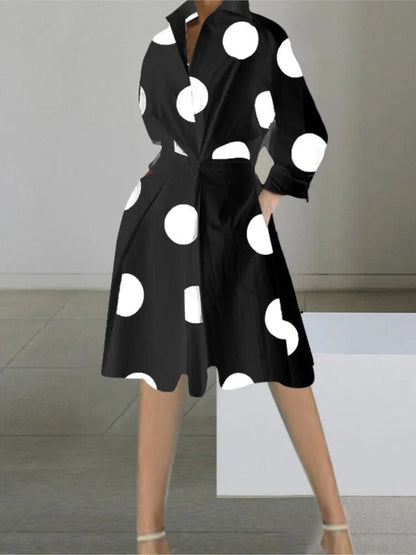 JuliaFashion-Elegant White Dot Print Mid-length Dress