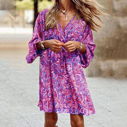 JuliaFashion-Loose Flowy Beach Tunic Summer Dress