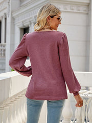 JuliaFashion - 2024 Waffle Pattern Square Collar Long Sleeve Oversized T Shirt