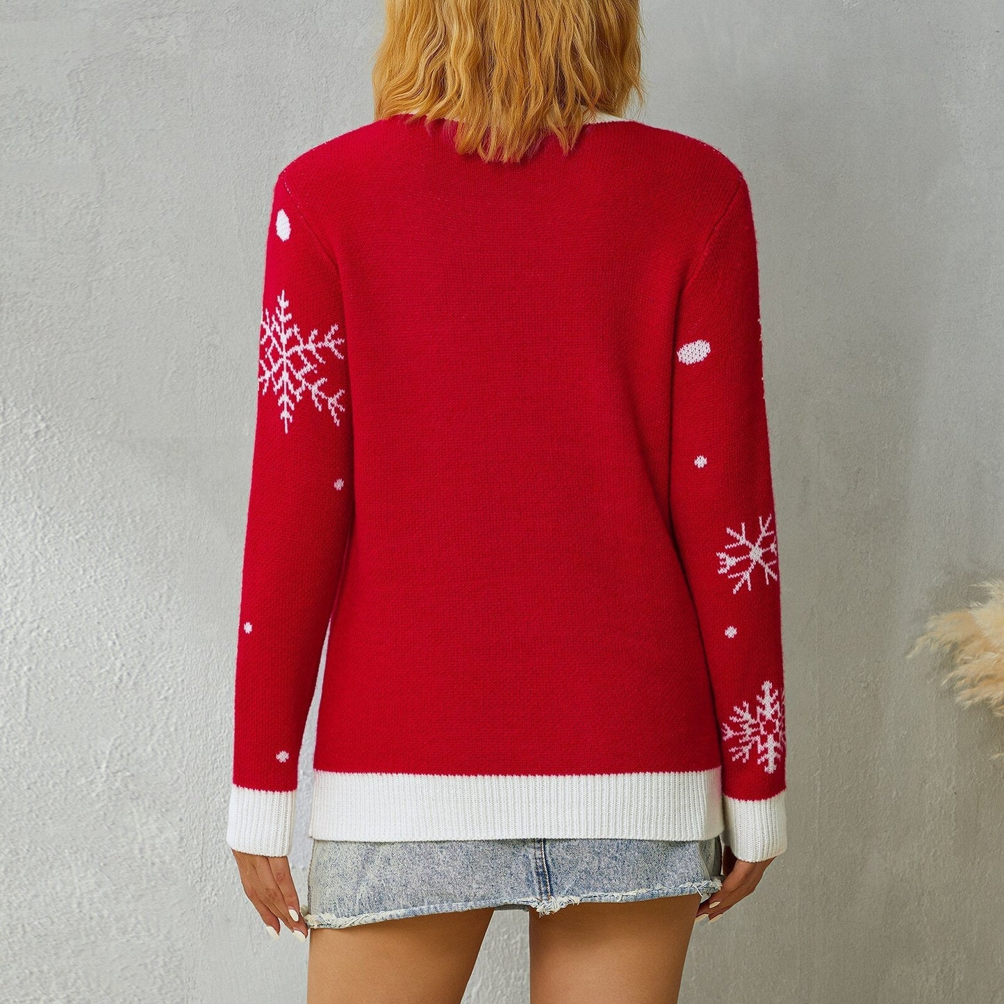 JuliaFashion - 2024 Winter Christmas Adults Sweater Snowflake Elk Print Crew Neck Long Sleeve Knitwear